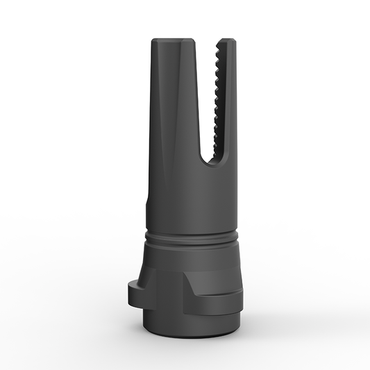 Breek Arms Breek-Lok Scorch Flash Hider muzzle device, available in 5/8x24 and 1/2x28 threading for 9mm and .30 caliber builds