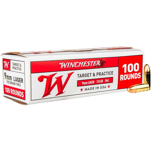Winchester USA White Box 9mm 115 grain FMJ 100-round box for range training and high-volume shooting