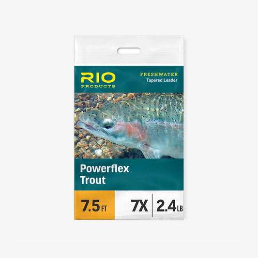 RIO Powerflex 7.5-foot Trout Leader single in 3x and 4x — all-purpose fly fishing leader for pocket water and trout streams, available at Glenwood Springs Outdoors