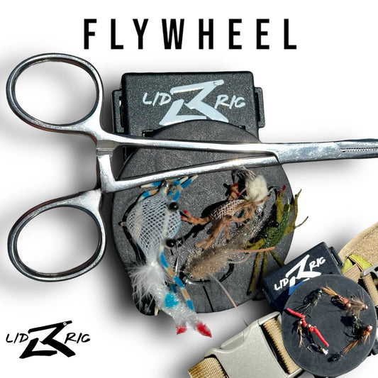 Lid Rig The Flywheel tippet spool holder — fast, tangle-free tippet dispensing for fly fishing on Colorado rivers, available at Glenwood Springs Outdoors