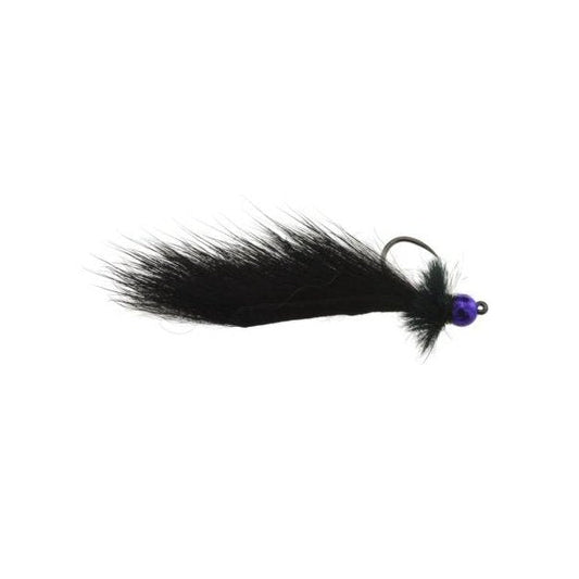 Jiggy Mini Leech black with purple tungsten jig leech pattern size 16 for trout fishing on the Roaring Fork and Colorado River in Glenwood Springs