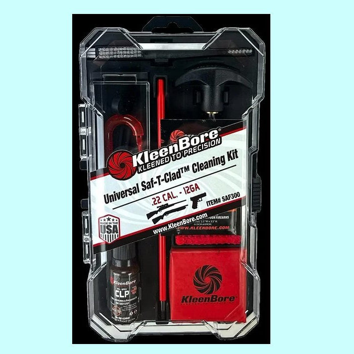 Kleen-Bore Universal Saf-T-Clad Cleaning Kit – Coated Steel Rods for .22 Cal to 12 Gauge with CLP, Patches & Bore Light