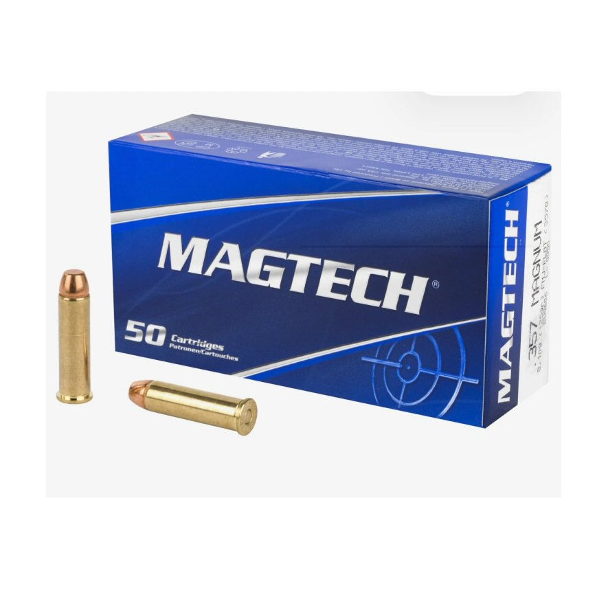 Magtech .357 Magnum 125gr FMJ Flat Point ammunition — 50 round box for range training and lever-action rifles