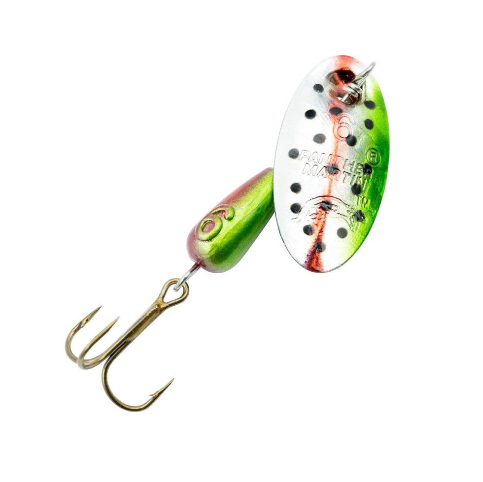 Panther Martin 1/8oz Rainbow Trout Holographic spinner — proven inline trout spinner for Colorado rivers and streams, available at Glenwood Springs Outdoors