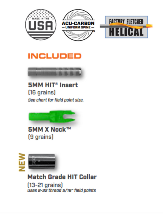 Easton Axis 5mm Match Grade Fletched Arrows w/HIT Inserts and Collars 6pack