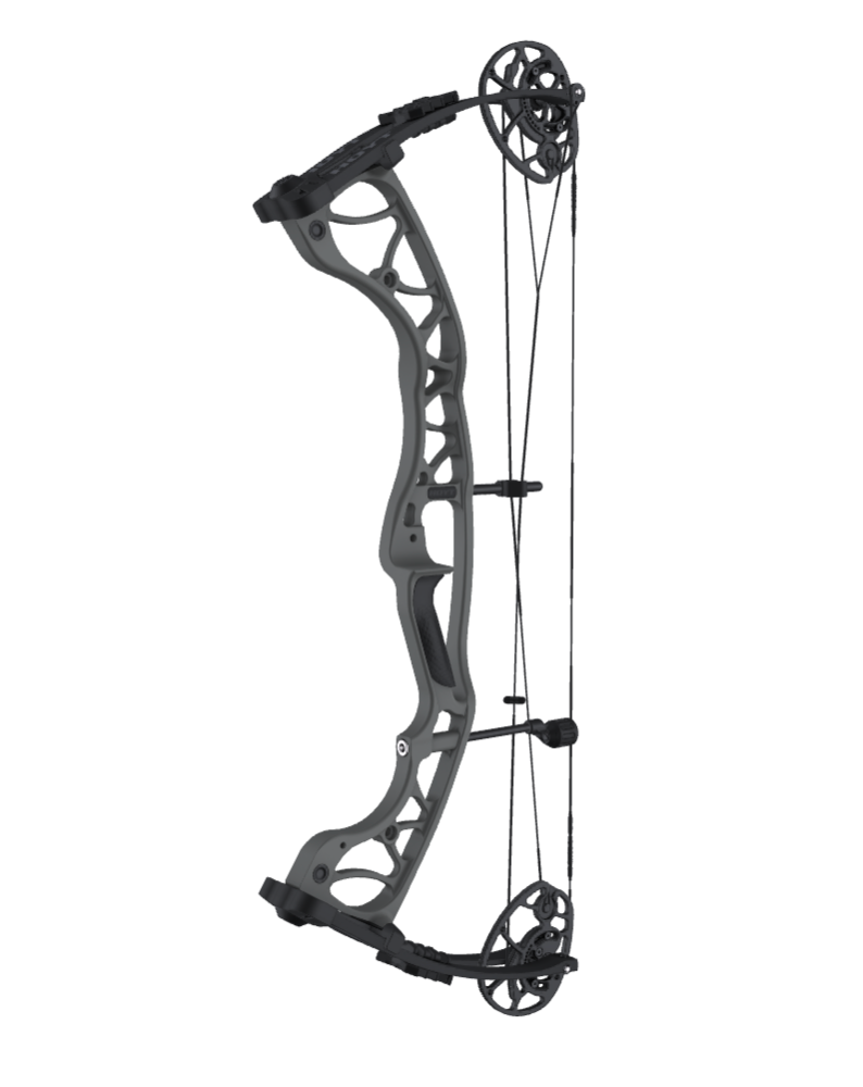 Black compound bow on a white background
