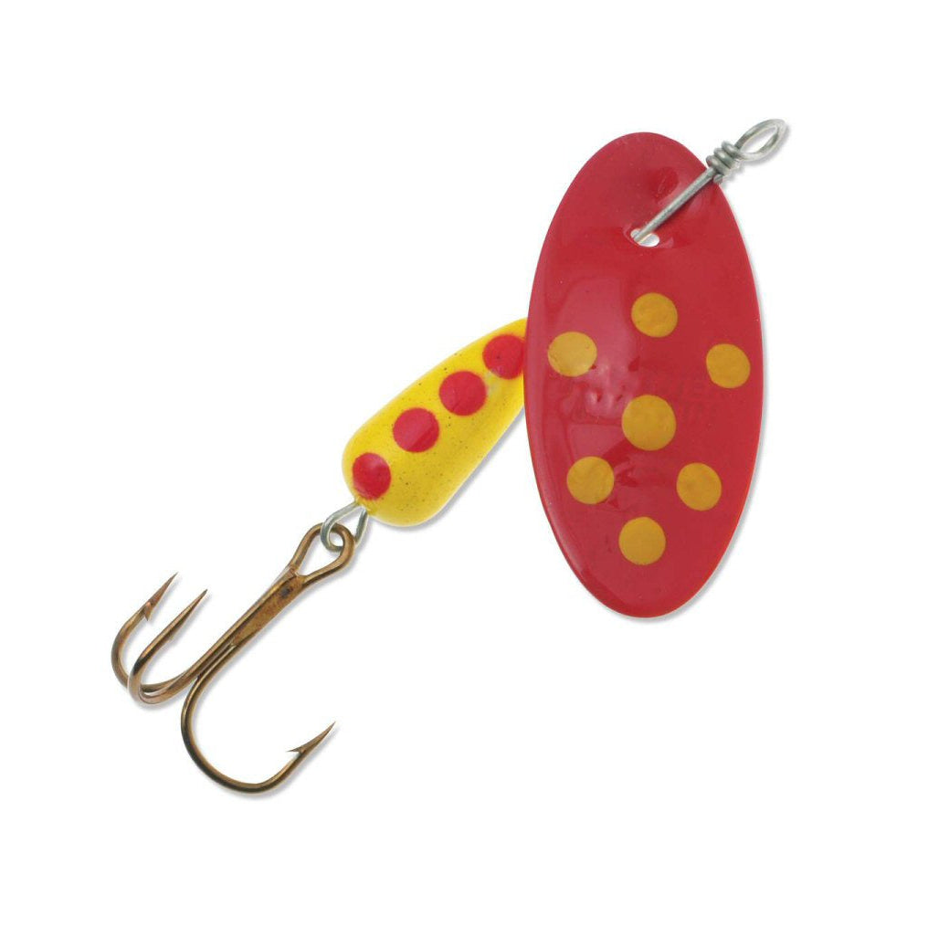 Panther Martin 1/16oz Spotted Red spinner — high-visibility red-pattern inline trout spinner for Colorado rivers and streams, available at Glenwood Springs Outdoors