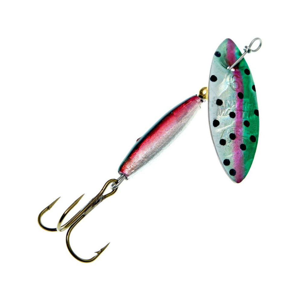 Panther Martin 1/16oz Willowstrik Rainbow Trout Holographic spinner — willow-blade inline trout spinner for faster currents on Colorado rivers, available at Glenwood Springs Outdoors
