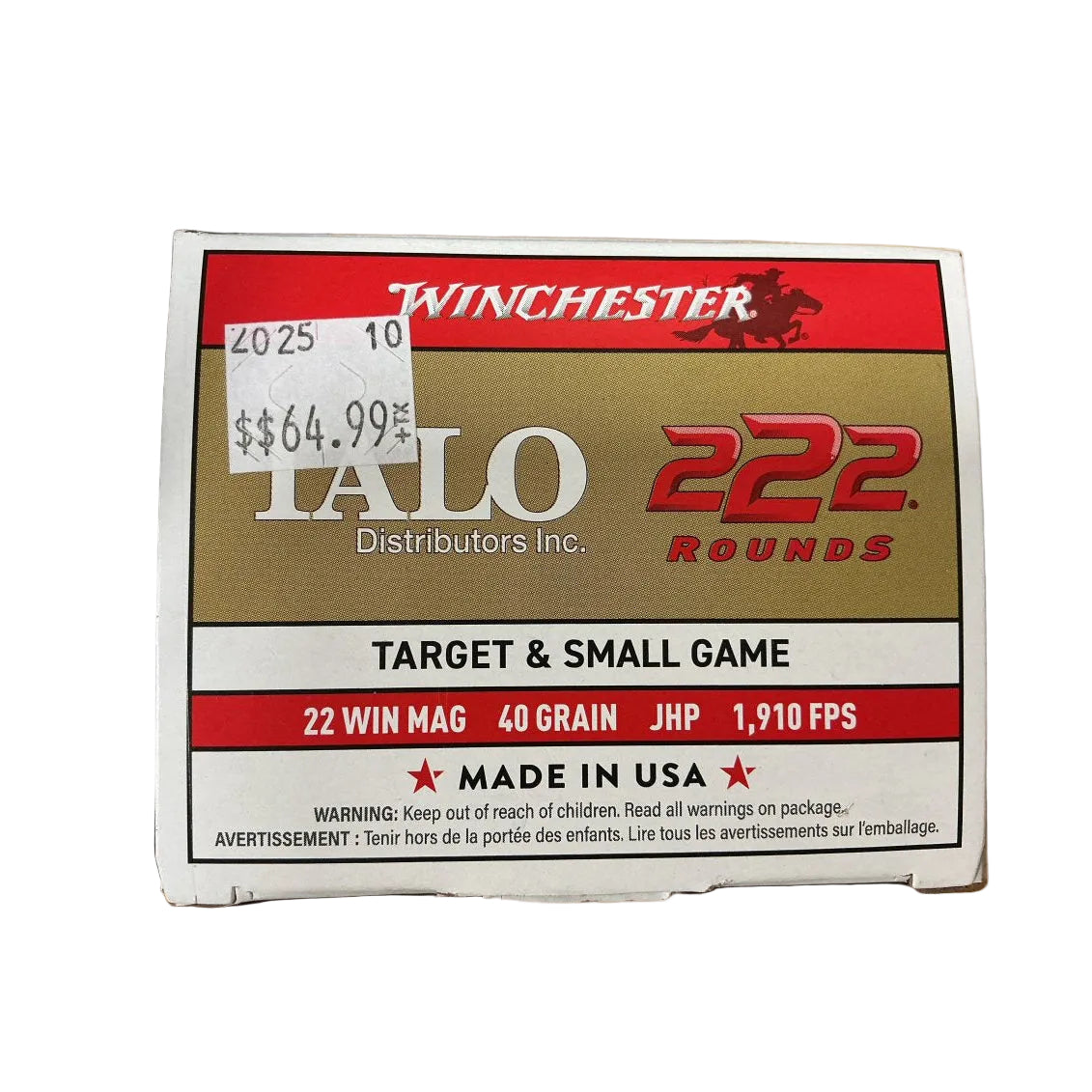 22 Win Mag Winchester Super-X 40gr FMJ 1910 fps 50rds