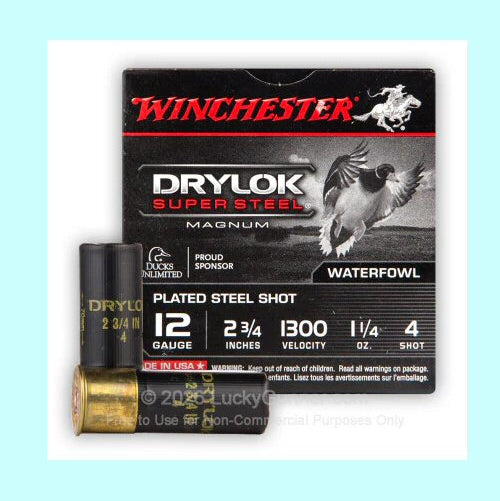 Winchester 12ga Drylok Super Steel #4 Shot 3" Plated Steel Shot 1 1/4oz 1400fps
