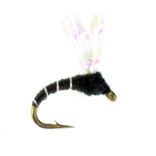 Zebra Midge Pop-Top Pearl size 18 emerging midge pattern for tailwater trout fishing on the Frying Pan and Roaring Fork rivers in Colorado