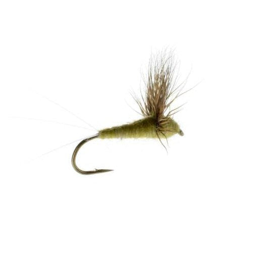 Comparadun PMD dry fly — olive Pale Morning Dun imitation with flared deer hair wing, no hackle, on a fine wire hook