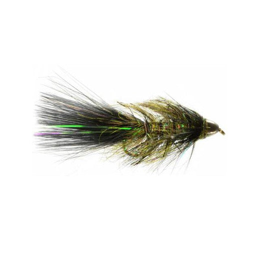 Conehead Lightning Bugger black size 10 weighted Woolly Bugger streamer for trout fishing on the Roaring Fork and Frying Pan rivers in Colorado