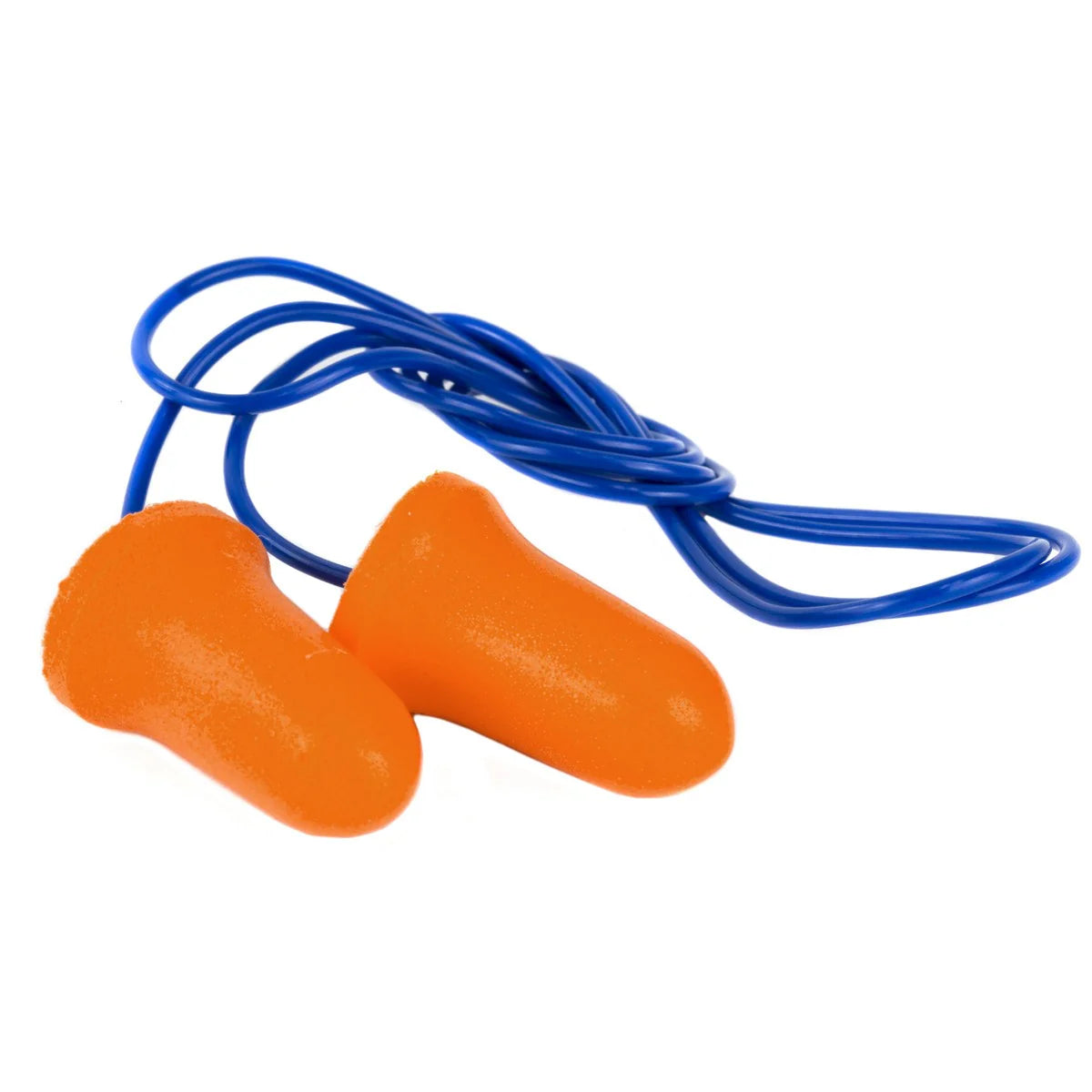Walker's Contour Rubber Corded Ear Plugs in blue — NRR 27dB reusable hearing protection with 23-inch braided cord