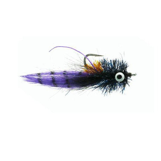 North Country Redfish Goon saltwater toad fly in purple and black, size 1/0, for redfish, tarpon, and snook
